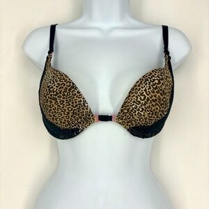 Wonderbra 7707 Leopard Print Black Brown Pink Sexy Lace Padded Cup Wire Bra 38B